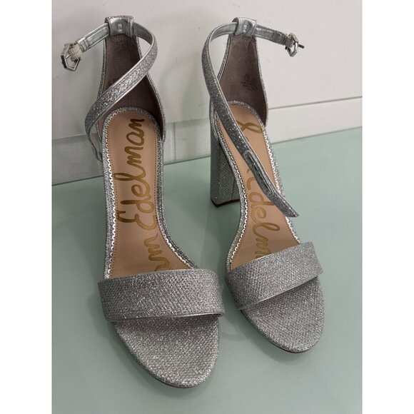 Sam Edelman Yaro Women's 9.5 Ankle Strap Blocked Heels Shoes Shimmer Bling - Picture 4 of 16